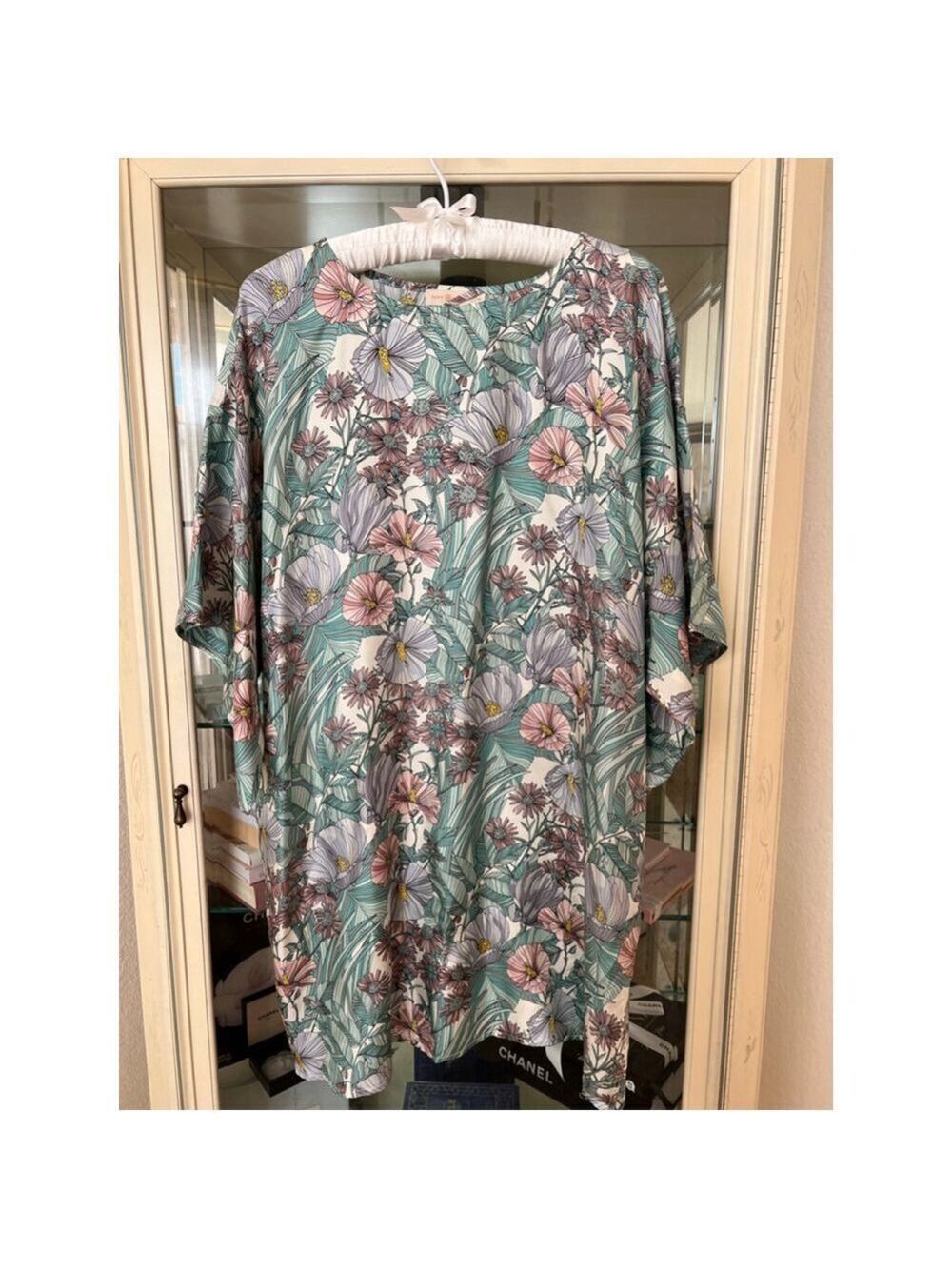 New Tory Burch Floral 100% Silk Tunic M White Green